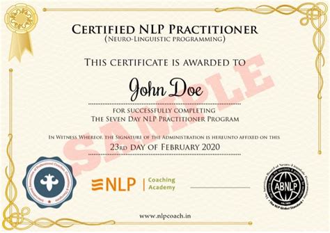 Accredited NLP Practitioner Certificate .
